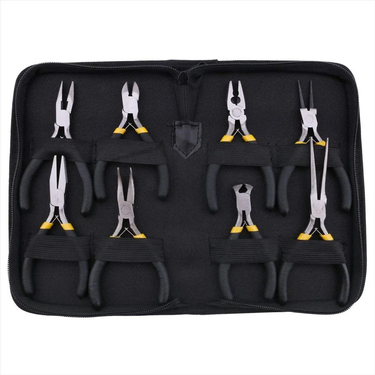 COFA 8PCs Mini Pliers Set, Long Nose with Teeth, Flat Jaw, Round Curve Needle Diagonal Nose Wire End Cutting Cutter Linesman Pli