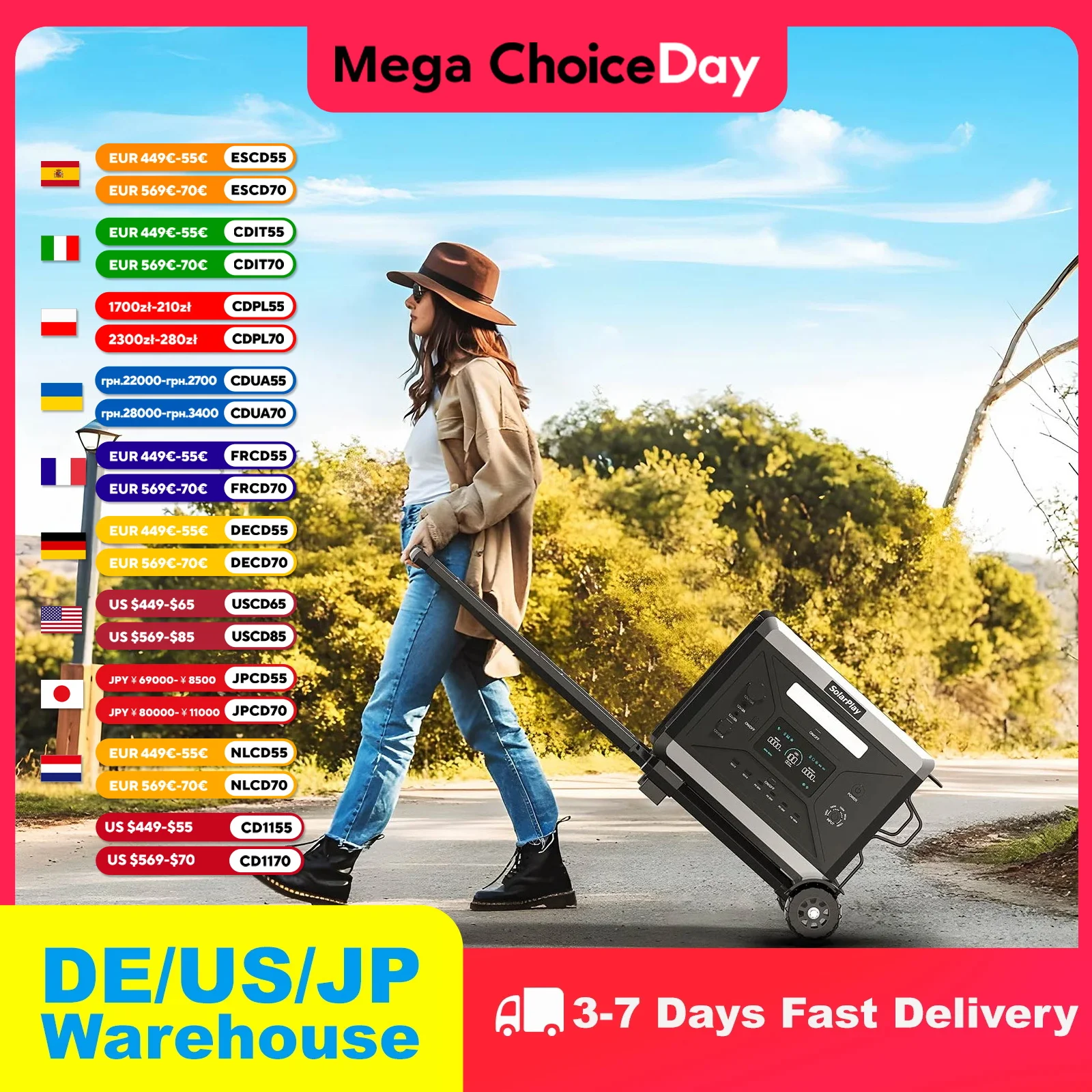 

SOLARPLAY 2400W 2160Wh Powerbank Q2501 Camping Large Capacity Portable Power Supply Accessories External Battery With Trolley