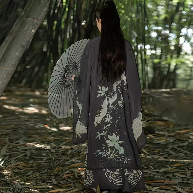 

Traditional Flying Dragon Floral Hanfu Dress Chinese Weijin Period Comfortable Chiffon Costume Retro Swordsman Cosplay Outfits