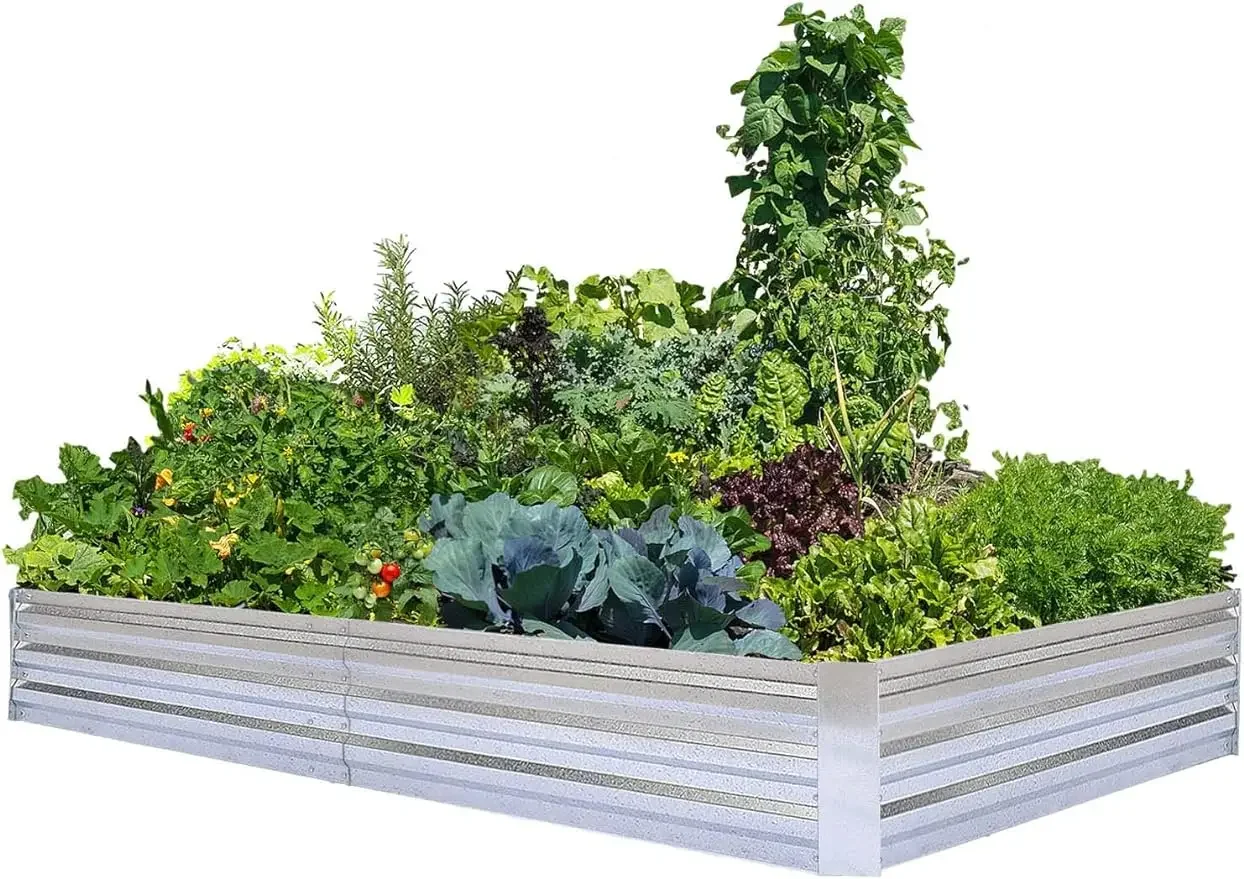 

Galvanized Raised Garden Beds for Vegetables Large Metal Planter Box Steel Kit Flower Herb 8x4x1ft