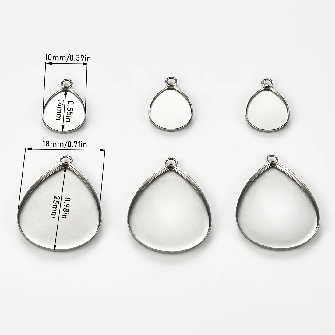 10/20Pcs Stainless Steel Waterdrop Pendant Trays Photo Charms Blank Bezel Cabochon Base Settings DIY Jewelry Making Accessories