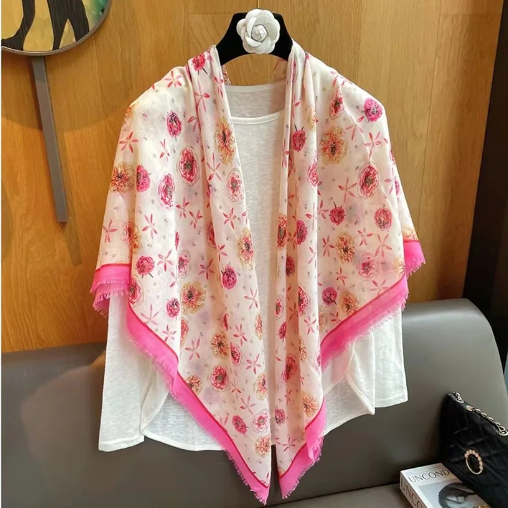 세련된 고급 면과 린넨 스카프 여성용 고급 아우터 숄 넥 스카프 가을 겨울 130cm 대형 사각 스카프