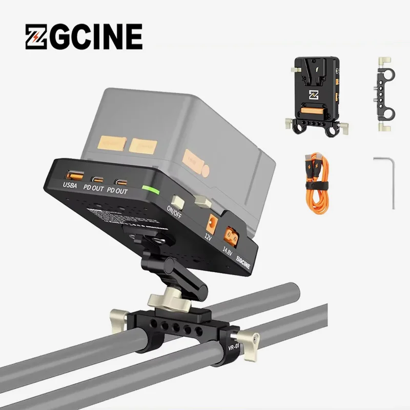 ZGCINE VM-VP2 Kit1 V-Mount Battery Plate with Clamp Support USB-C PD Input Output/DC/D-TAP/LEMO Output for DSLR Camera Camcorder