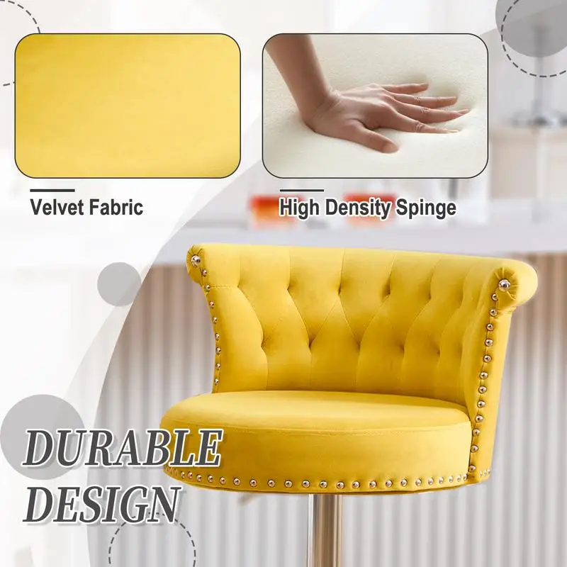 مجموعة من 2 مقعد بار دوار قابل للتعديل مع أرجل معدنية مطلية بالفضة ورأس أظافر من الكروم، وكراسي ذات ارتفاع مضاد للمطبخ و #3