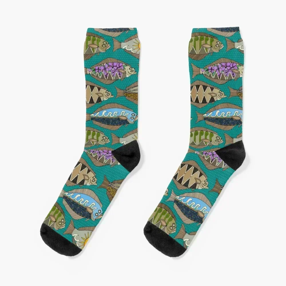 Alaskan halibut teal Socks designer brand crazy sheer floral Men Socks Women's Men's fashionable anti-slip Socks For Men Women's