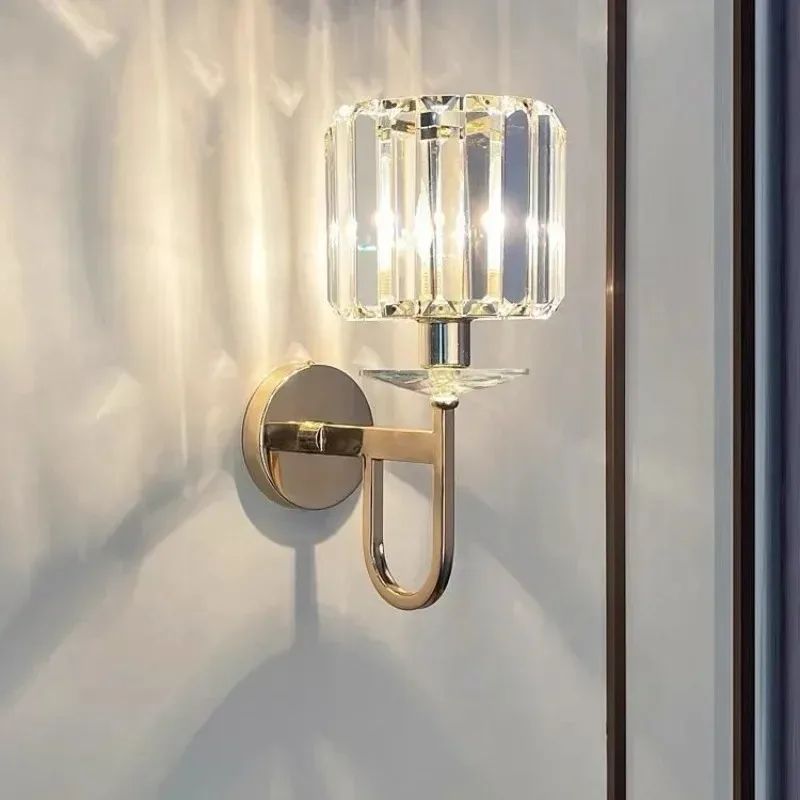 European  Modern Crystal Wall Lamp Creative Personality Bedroom Bedside Lamp Living Room  Background Wall Decoration Wall Lamps