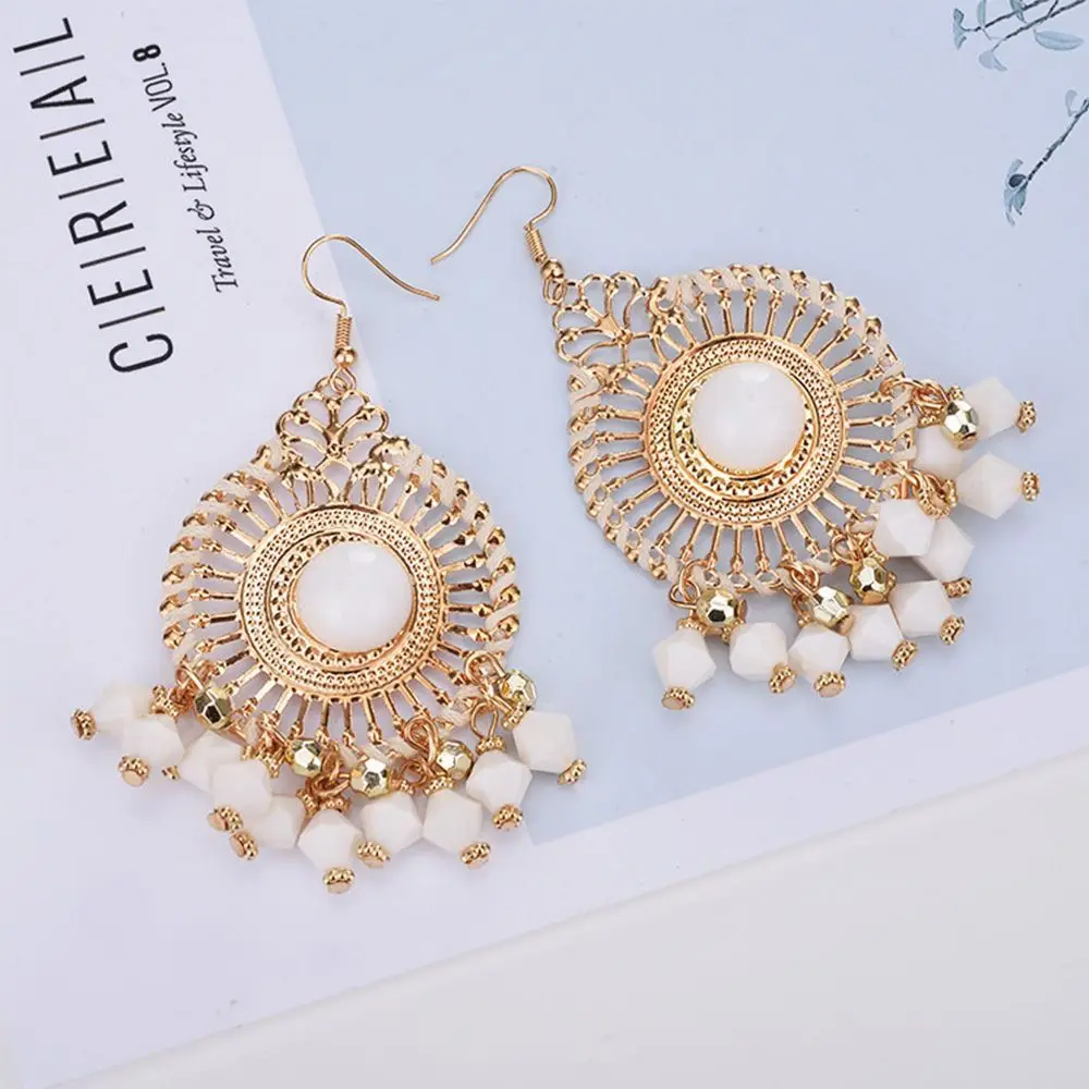 

Vintage Exaggerated Ethnic Style for Women Tassel Accessories Boho Rice Beads Earrings Alloy