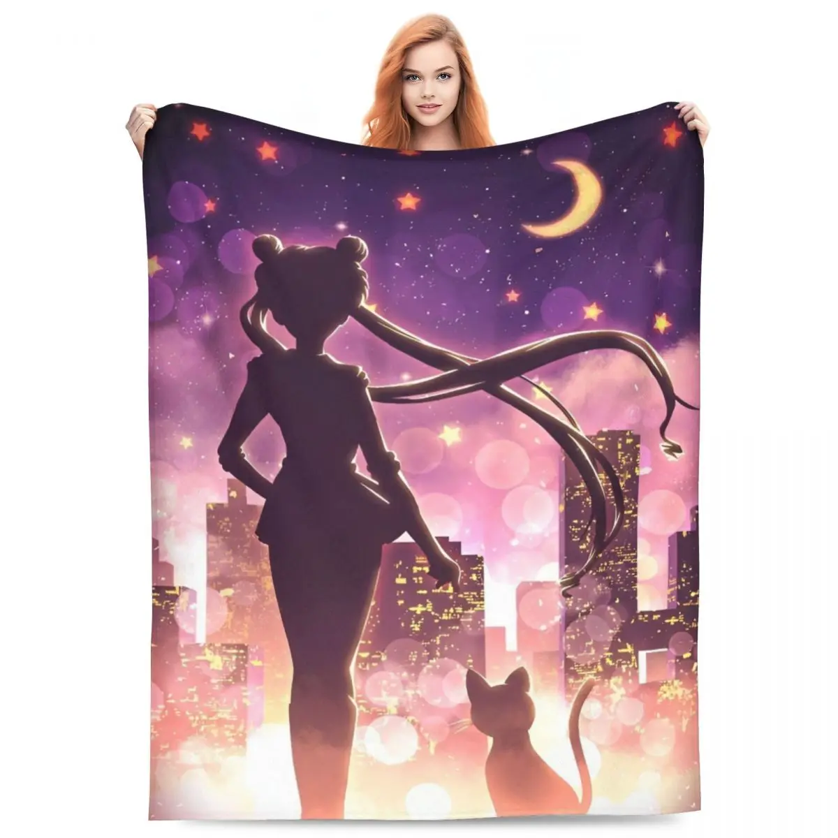 

Magical Girl Shojo Manga Blankets Coral Fleece Plush Textile Decor Portable Warm Throw Blanket for Bedding Bedroom Rug Piece