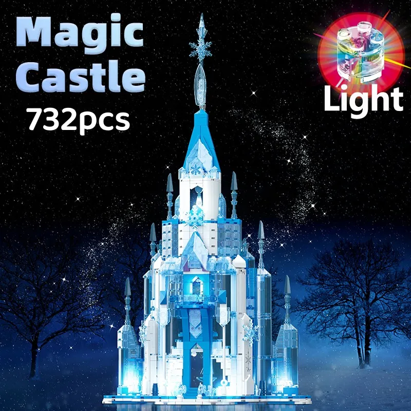 

Ice And Snow Princess Dream Castle Magic House With Light Building Block Bricks Girl Series Scene Model Assembled Toy Kid Gift