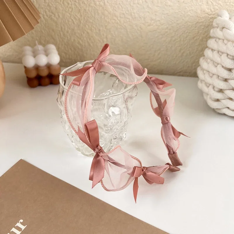 UXSL Fashion Bow Knot Headband Princess Temperament Simple Headdress Lace Mesh Hairband for Women Girls Hair Hoop Hair Accessory