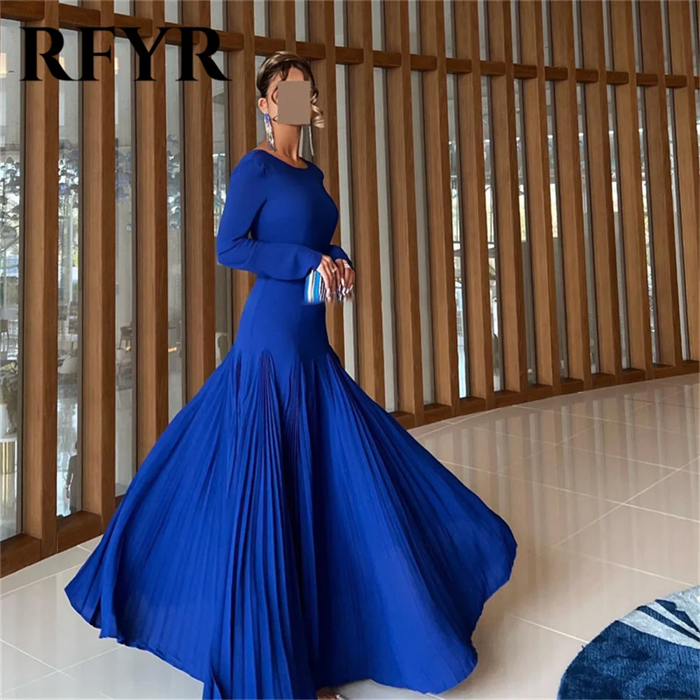 

RFYR Aso Ebi Royal Blue Mermaid Prom Dresses Pleat Evening Formal Party Engagement Birthday Gowns Robes De Soirée Customized