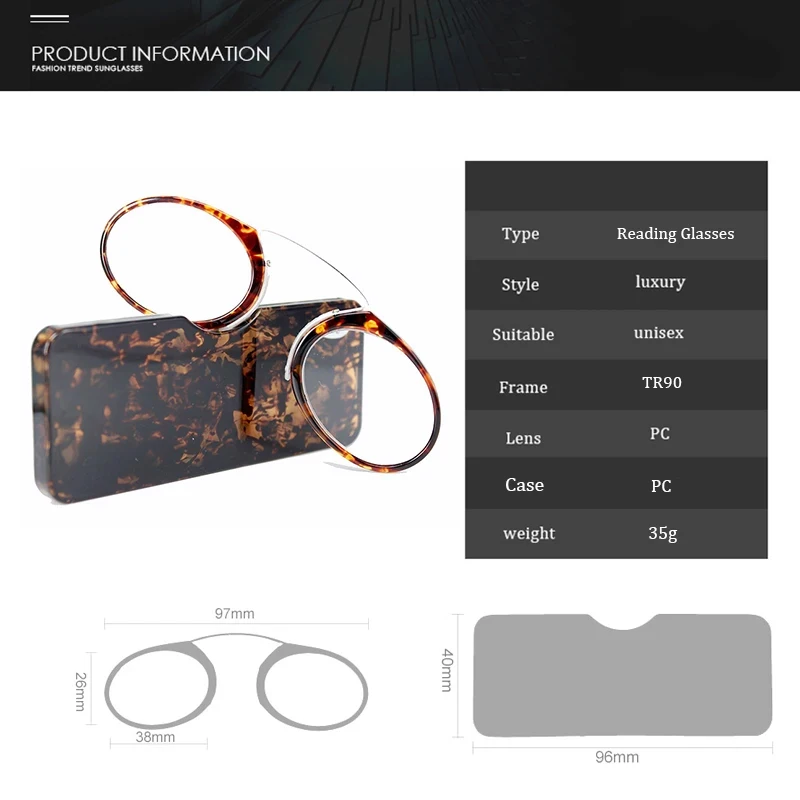 Clip Nase Mini Lesebrille Männer Frauen Leser Brille Korrektionsbrille ohne Koteletten Pince-nez 1.0 1.5 2.0 – Detail 2
