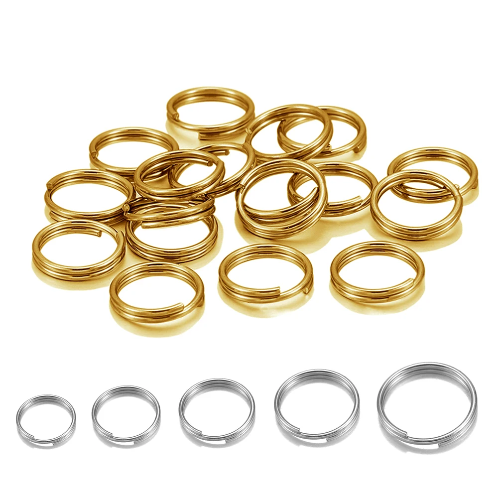 50/100Pcs 6-15mm Gold Color Stainless Steel Open Jump Round Split Ring Double Loop Connectors for DIY Jewelry Making Accessories