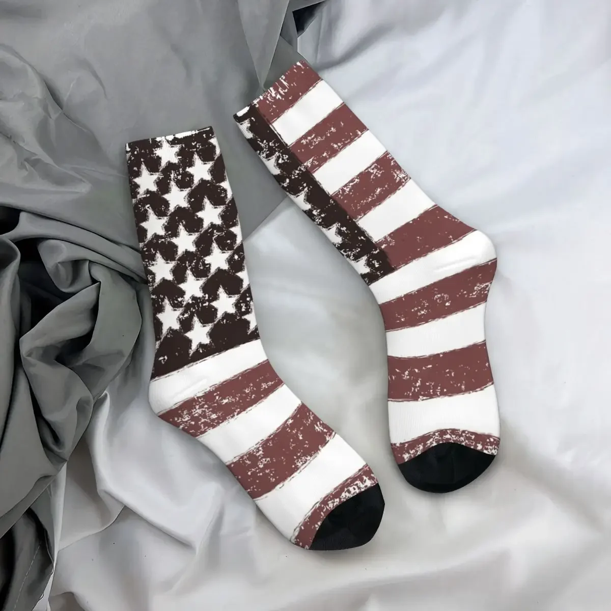 Kaus kaki basket pria wanita, kaus kaki baru antilembap bendera Amerika Retro Harajuku Hip Hop