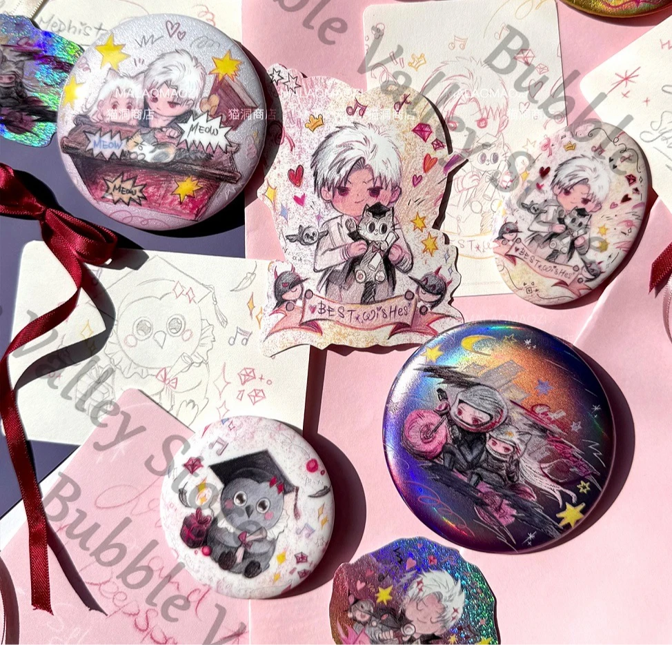 

Anime Love and Deepspace Sylus Cosplay Laser Flash Badge Emblem Cartoon Pearly-lustre Postcard Oufuku Hagaki Brooch Sticker Xmas