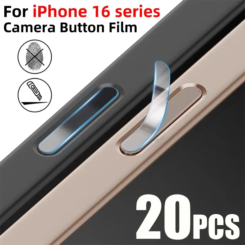 20/10PCS Tempered Glass Film for IPhone16 Series Camera Button Sticker HD Clear Side Button Protector for IPhone 16proMax 16Plus