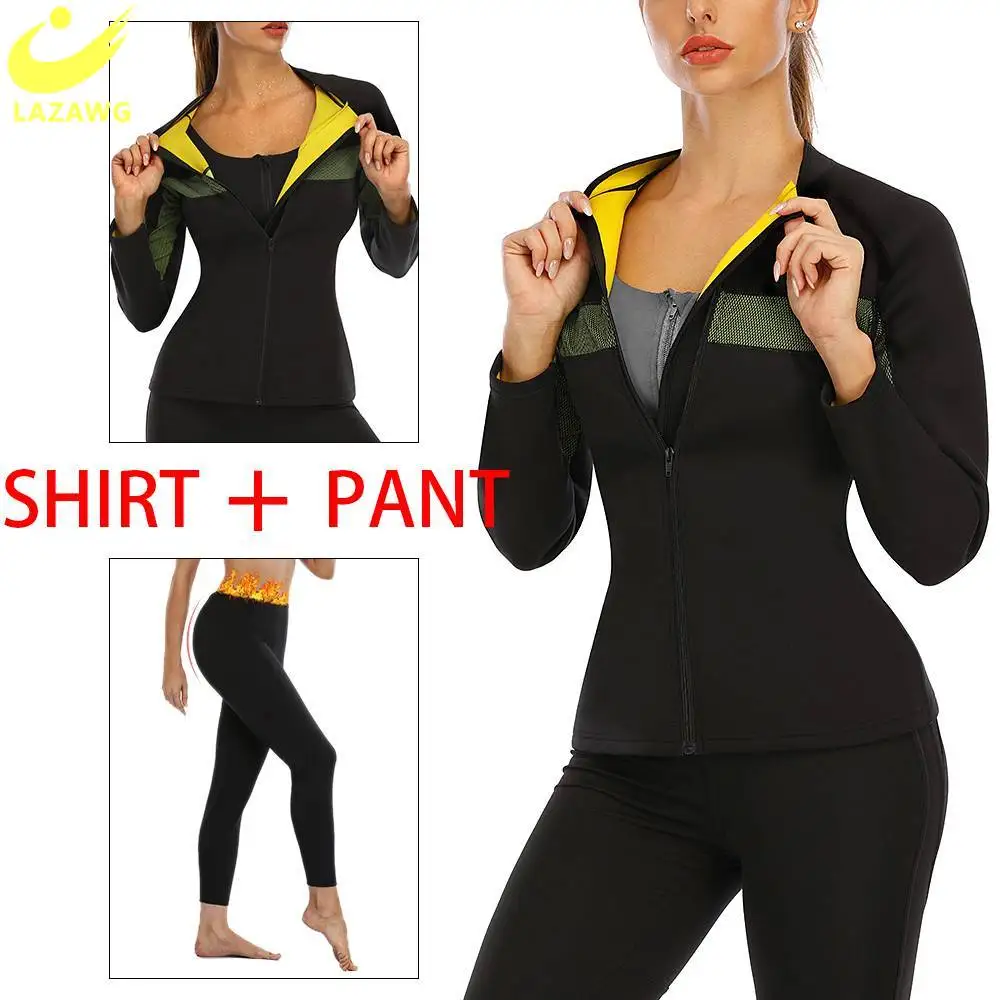 

LAZAWGSauna Woman Workout Tops Slimming Sweat Shirt Neoprene Leggings Trimmer Pants Sweat Shirts Hot Neoprene Body Shaper