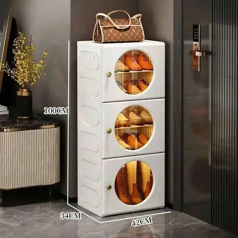 Hard Folding Shoe Plastic Cabinet Vertical Storage Space Saving Rack Cabinets Organizer Show Shoes Box Shoerack Living Room Home