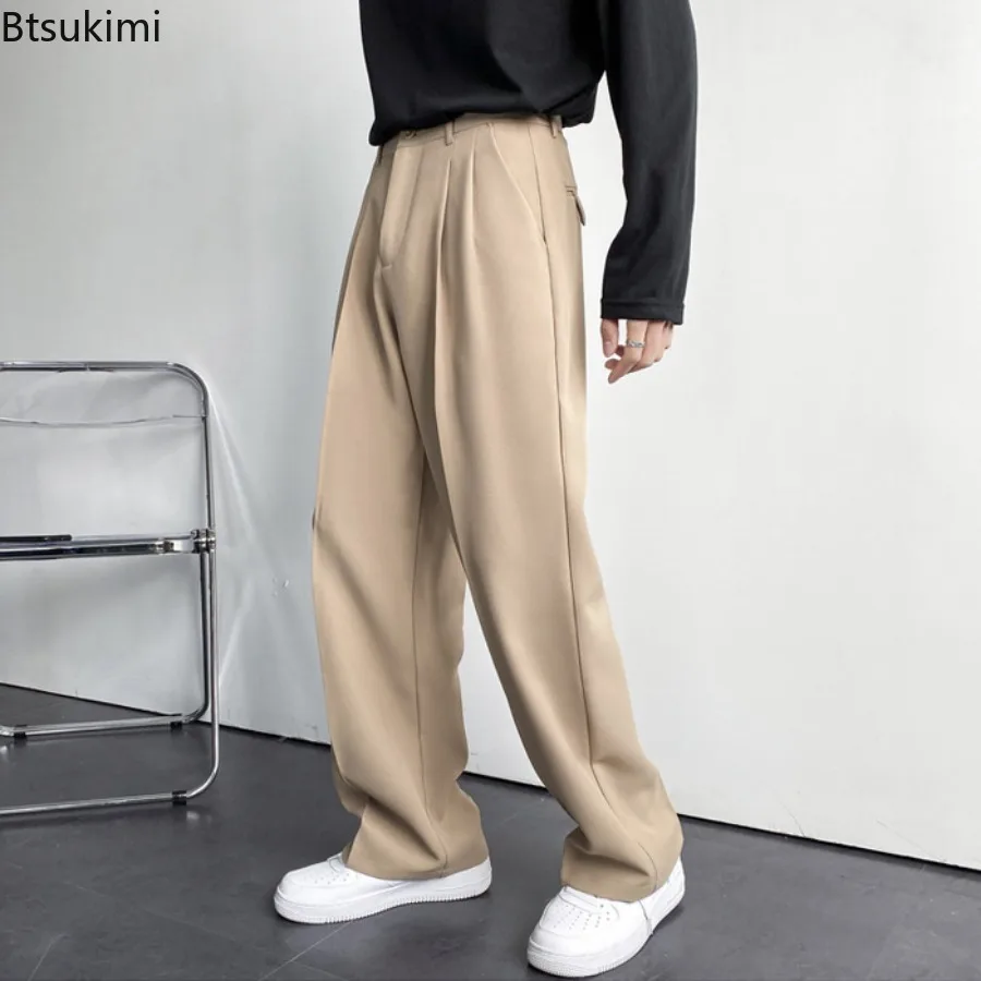 Summer New Men's White Wide Leg Pants Solid Loose Suit Pants Fashion Sagging Sensation Trouser Men Casual Pants Trend Streetwear