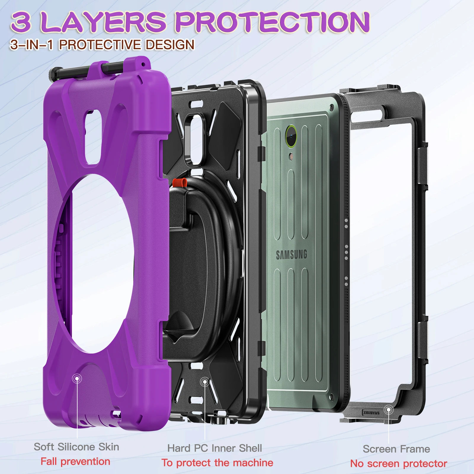 Heavy Duty Case For Samsung Galaxy Tab Active 5 3 8.0 inch SM-X300 X306B T570 T575 Hybrid Cover With 360 Rotatable Handle Grip