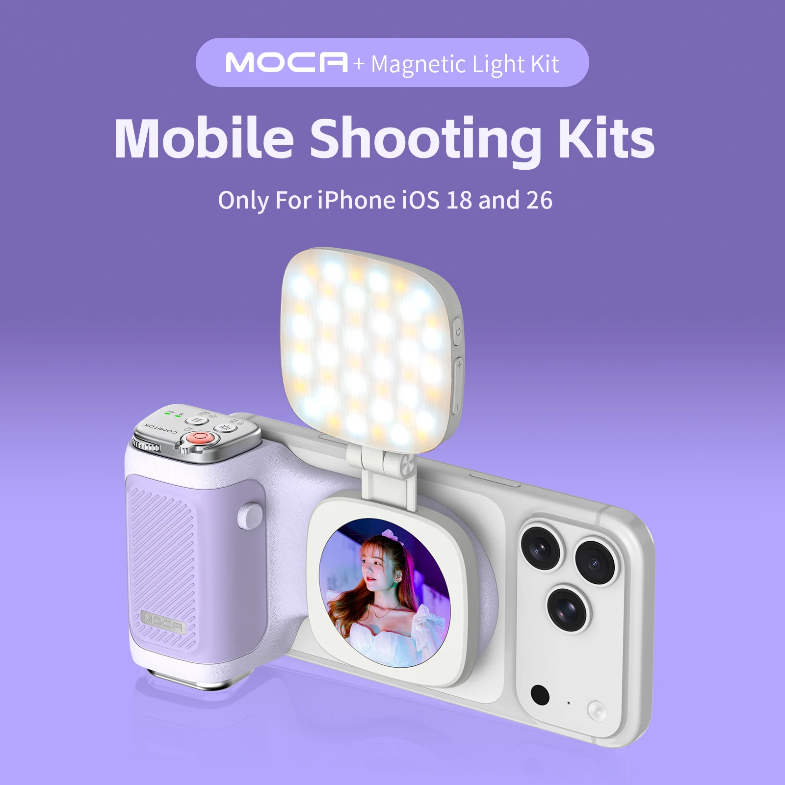 COMITOK MOCA iPhone Camera Shooting Aid ,Rechargeable Remote,DSLR-Grade  Focus Lock,Ergonomic Design+Optional Fill Light/Mirror
