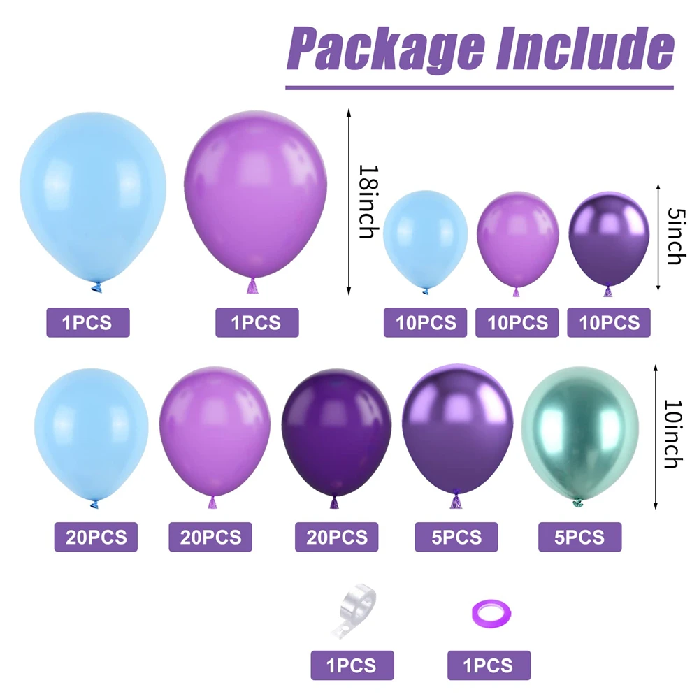 102Pcs Retro Purple Blue Metallic Green Latex Balloon Garland Arch Kit for Birthday Wedding Baby Shower Party Decoration