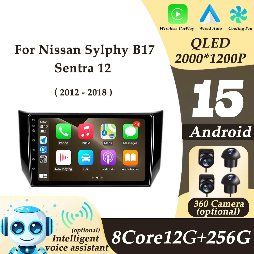 

For Nissan Sylphy B17 Sentra 12 2012 - 2018 CarPlay Android Auto Video Car Radio Multimedi Player GPS Navi 2K QLED Split Screen