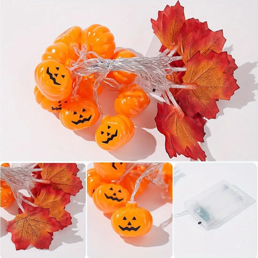 1PC 59in/118in Halloween Pumpkin Maple Leaf String Lights 10/20LED Battery Powered Fairy Lamps Thanksgiving Room Party Decor