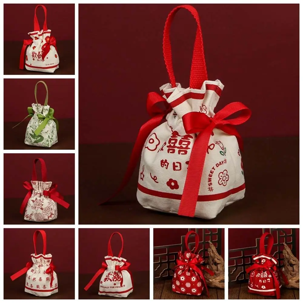 Borsa di zucchero con coulisse festiva in tela coreana borsa da sposa con lettera floreale borsa Souvenir di grande capacità borsa da imballaggio Jewerly