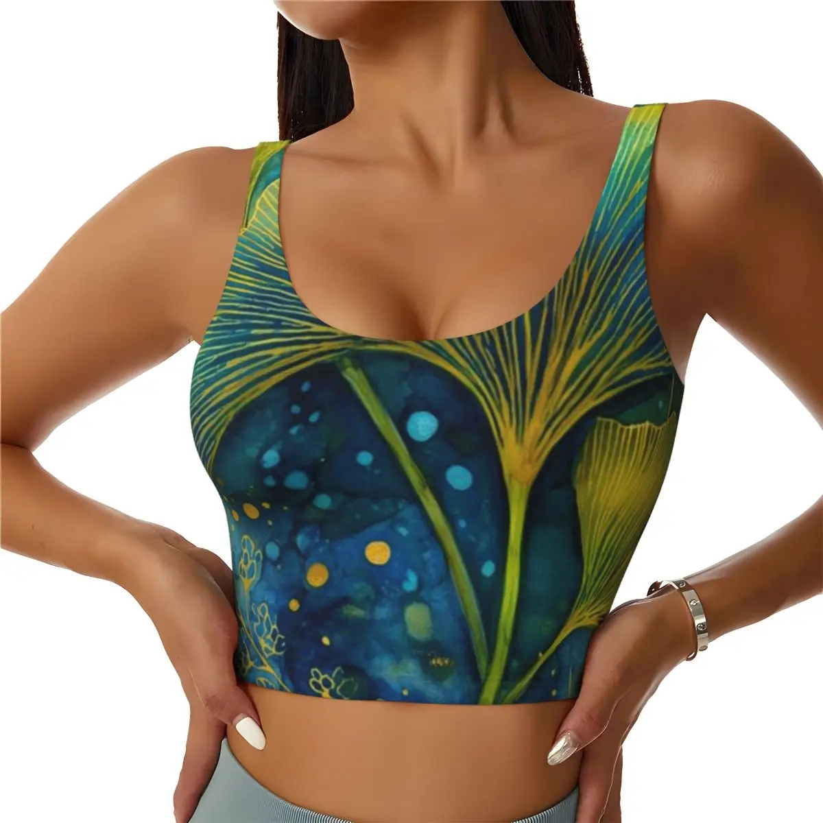 Outdoor Sports Top Colorful Ginkgo Leaves Watercolor Painting Daily Workout Lightweight Fitness Vest
