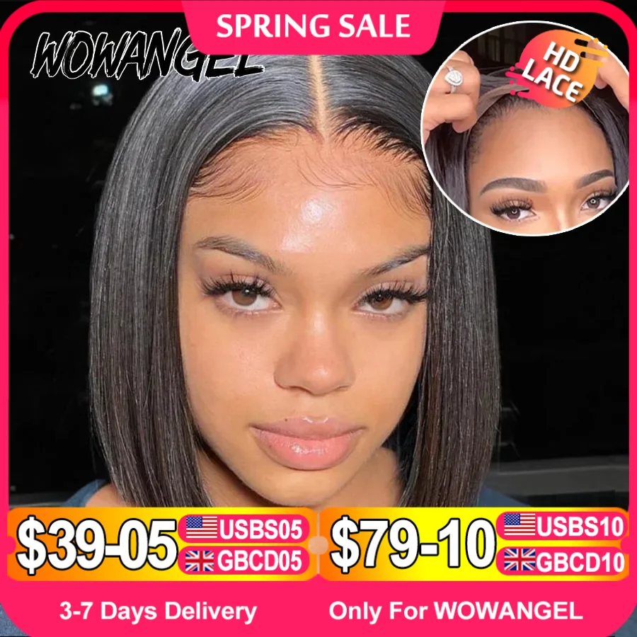 WOWANGEL Straight Bob Wig 5X5 HD Lace Closure Wig Ready To Wear Glueless Wig 250% Bob Wig Lace Front Human Hair Wigs Pre Plucked