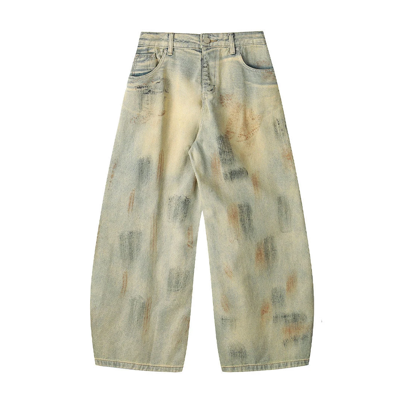 CHIC Backward Design Baggy Jeans for Men American Vintage Gradient Mud Retro Dirty Denim Pants Women Wide Leg Trousers Street