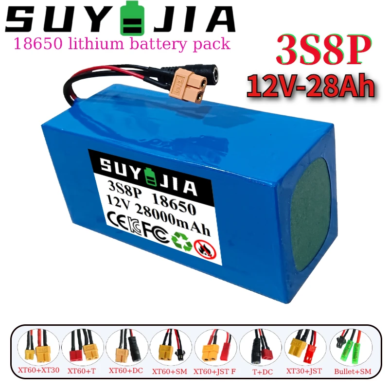 

3S8P 12V 28Ah 18650 Rechargeable Lithium Battery Pack with Built-in 20A BMS Circuit Protection Board for Solar System UPS Robot