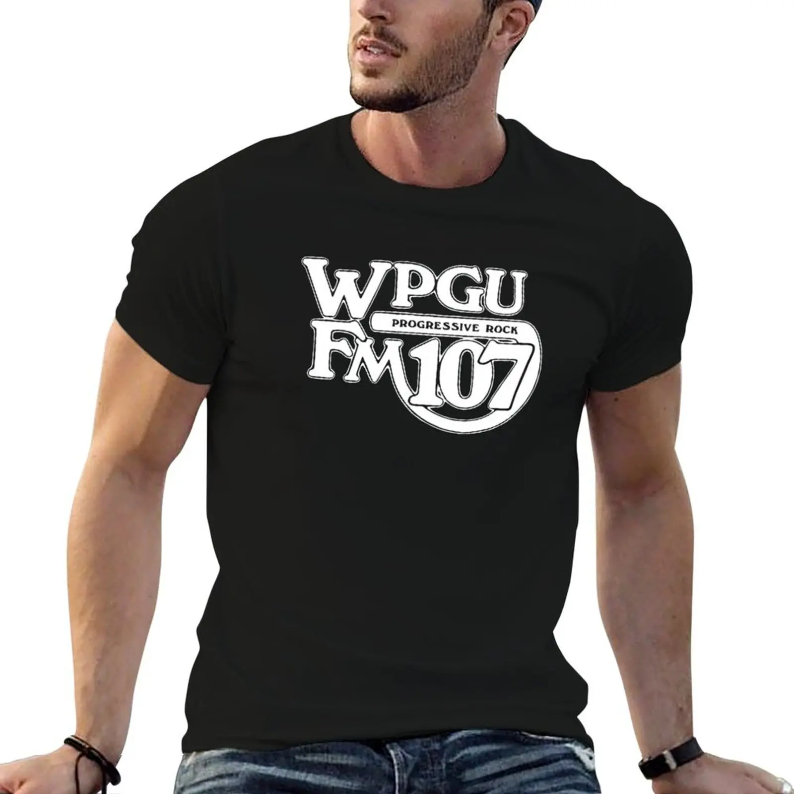 WPGU Progressive Rock Radio — Original 1970&x27;s Retraced Logo T-Shirt oversized graphic tee essential t shirt mens clothes