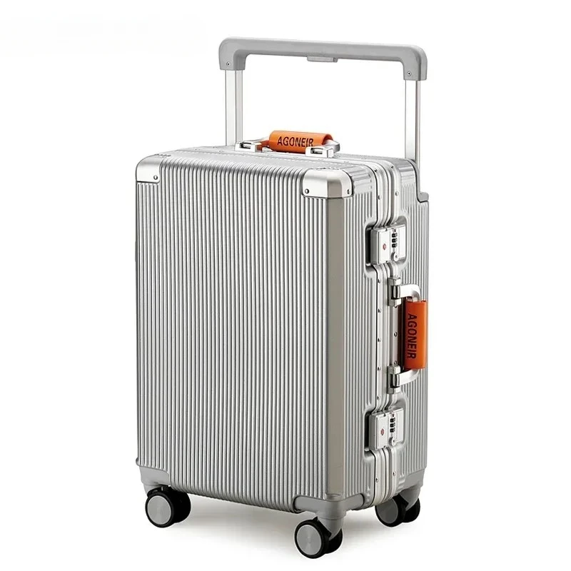 Valise de voyage à poignée large pour hommes et femmes, bagage à main, cadre en aluminium PC, valise à roulettes, 20, 24, 26