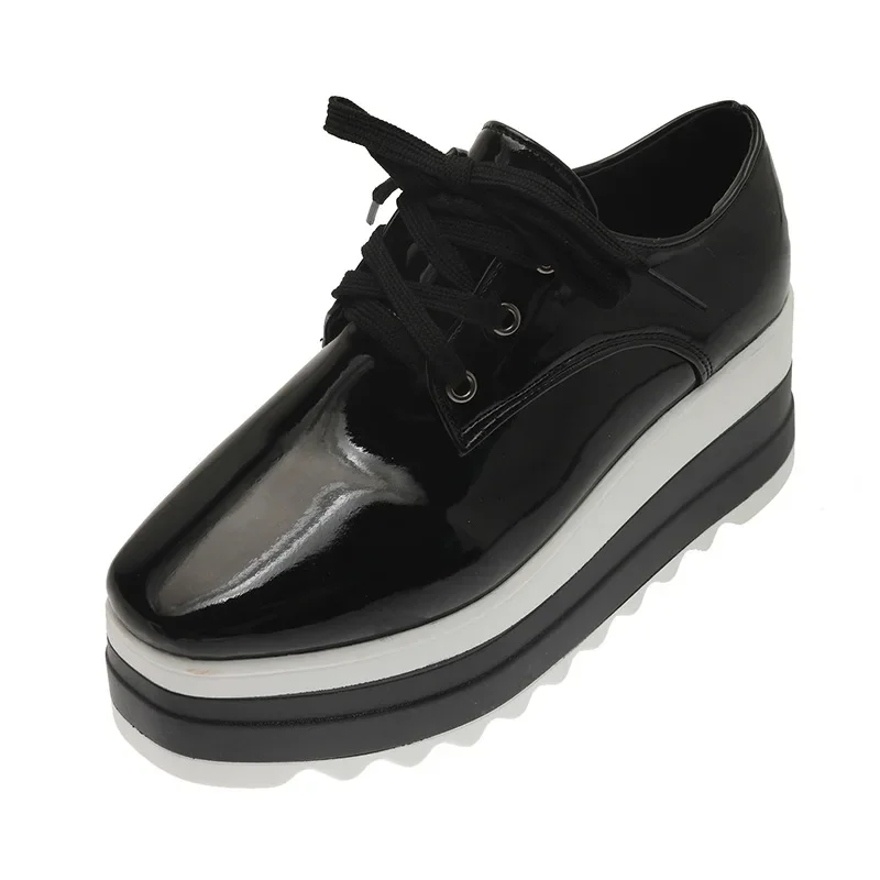 Plus Size Increase Height Women Shoes 2024 Spring and Autumn New European and American Round Toe Lace-up Fashion Platform Shoes