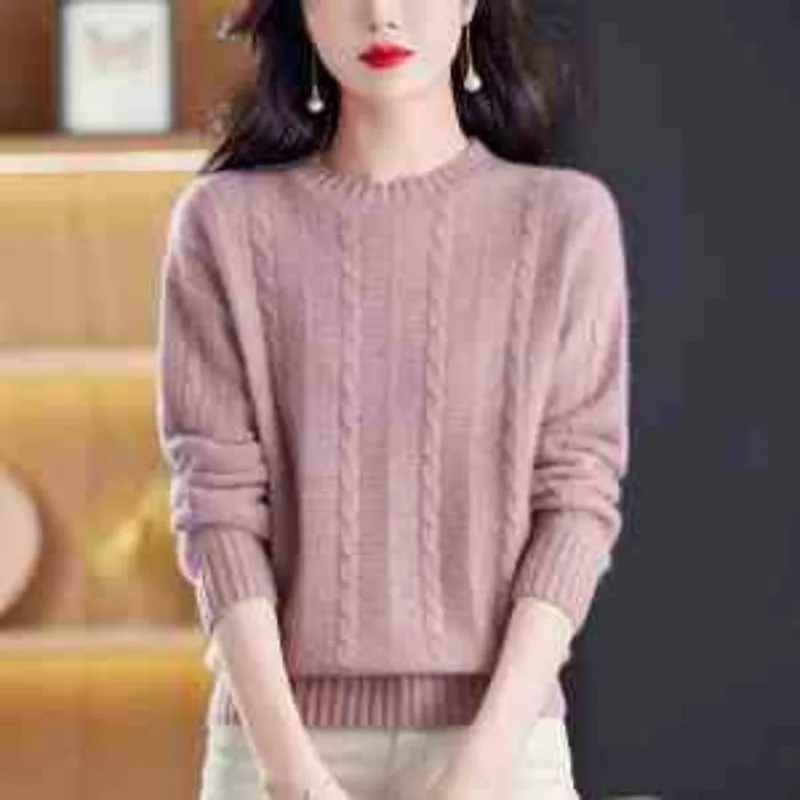 Camicia base spessa lavorata a maglia girocollo autunno inverno nuova mamma Top versatile maglione sciolto tinta unita twist