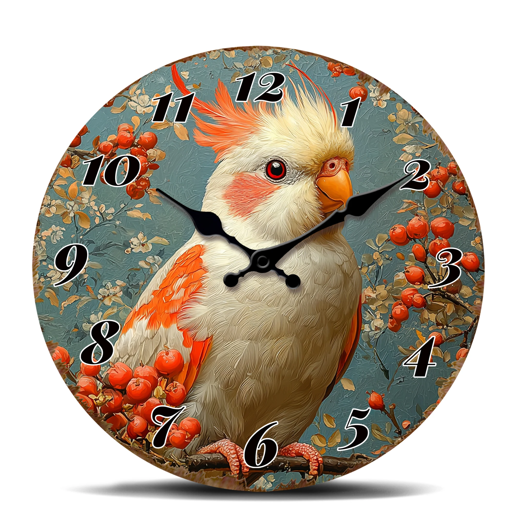 Cockatoo with Berries Wall Clock - Tropical Bird Garden Decor, Colorful Nature Lover Home Art Clock
