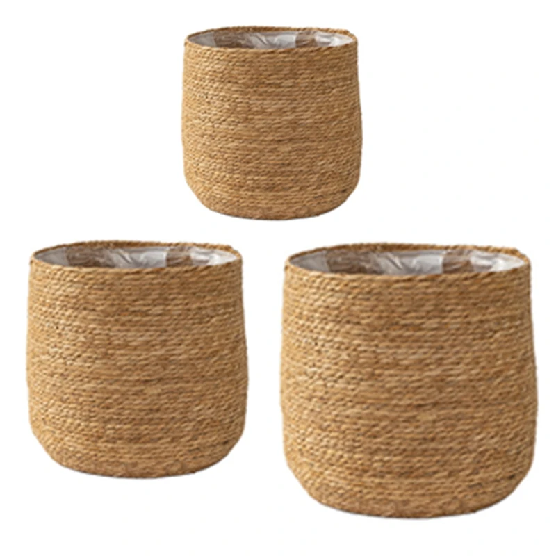 Seagrass Flower Pot - Woven Plant Pot - Decorative Plant Basket With Plastic Film Insert In Boho Style L High Guality