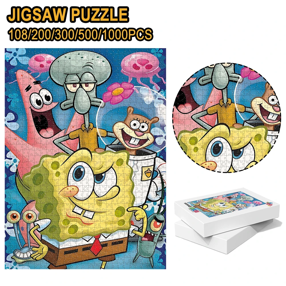 Jeu de puzzle en bois Bob l'éponge - Jouet éducatif en différentes tailles de pièces 108/200/300/500/1000 pièces disponibles