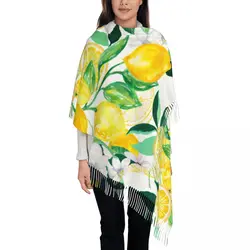 Custom Citrus Lemons Tree Foliage Blossom And Leaf Tassel Scarf Women Winter Warm Shawl Wrap Female Scarves