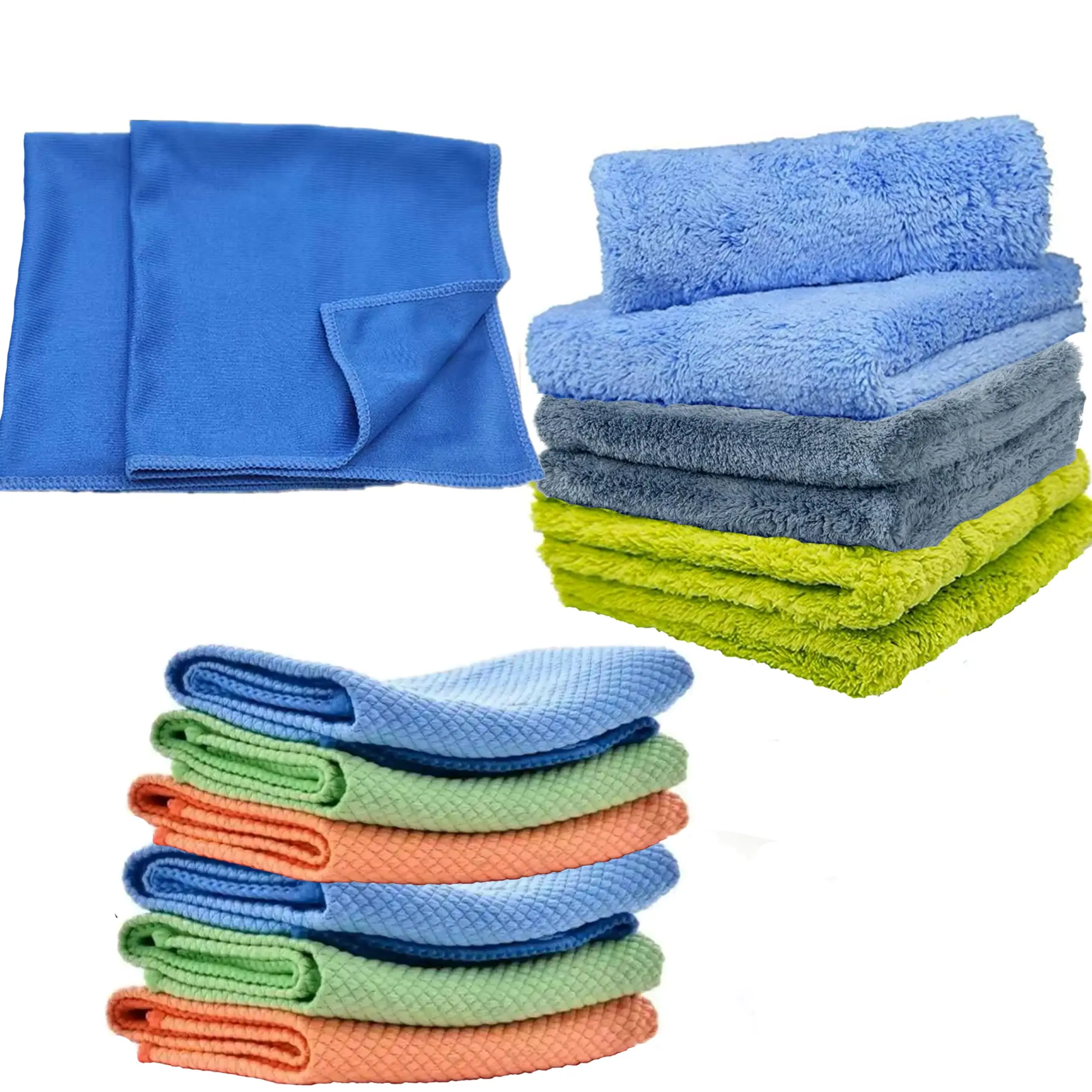 

14pcs Microfiber Cleaning Cloths Set: 6 Coral Fleece, 6 Fish Scale, 2 Glass Towels For Kitchen Mirror Car