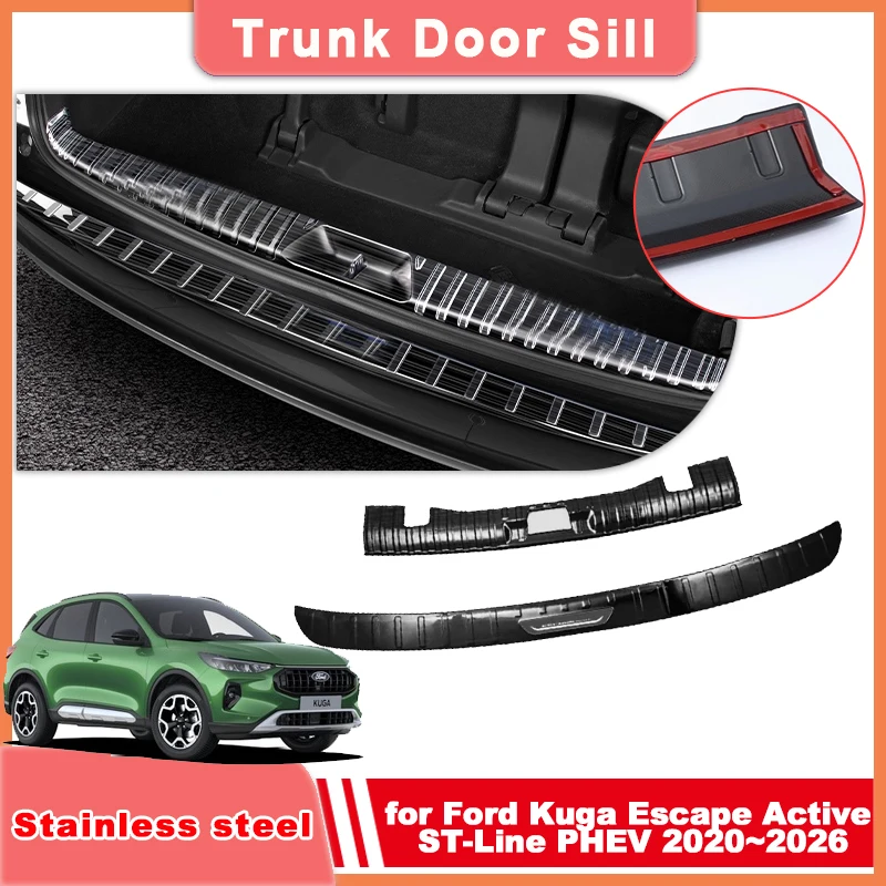 Car Trunk Door Sill for Ford Kuga Escape Active ST-Line PHEV Hybrid 2020~2026 Stainless Steel Threshold Guard Plate Accessories