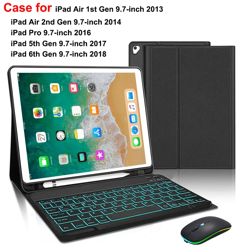 Case for iPad 5th 2017 6th 2018 9.7-inch,Bluetooth Keyboard cover for Air 1st 2013 Air 2nd 2014 Pro 9.7 inch 2016