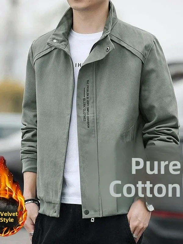 

Brand Special S Men's Pure Cotton Jaet Trendy Workwear Outerwear Youthful Sle Long Sve Stand Collar Side ket