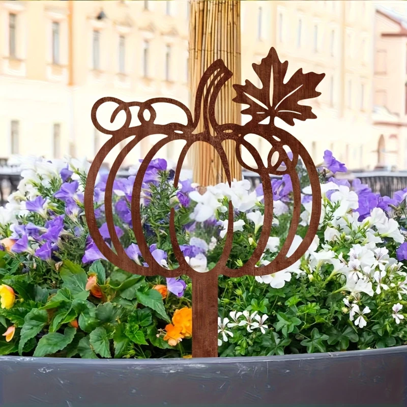 Halloween Rusty Pumpkin Metal Garden Stake Vintage Farmhouse Lawn Ornament Indoor Outdoor Fall Decor