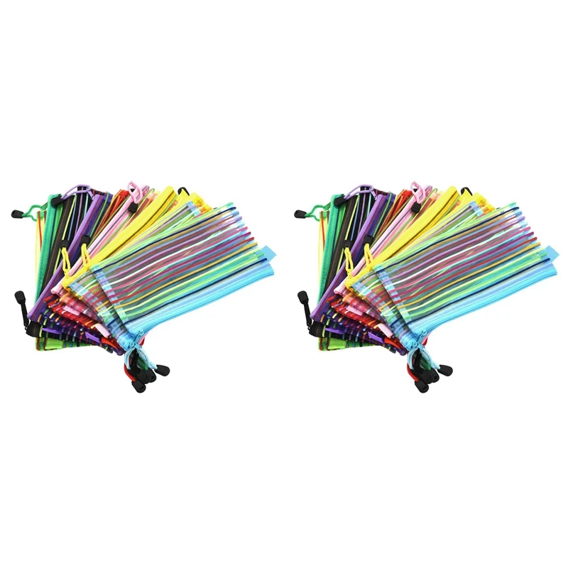 A6 Zipper Mesh Pouch, Colorful Pencil Pen Bag Document Bag Storage Pouch For Travel Makeup, Offices Supplies(28 Pieces)