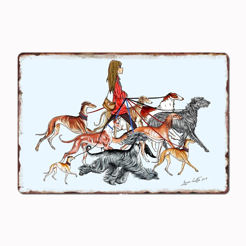 

NEW!!! Walking the Sighthounds. BROWN HAIR Poster Metal Sign Poster Garage Room Decor Automobile Club Tin Home Decor