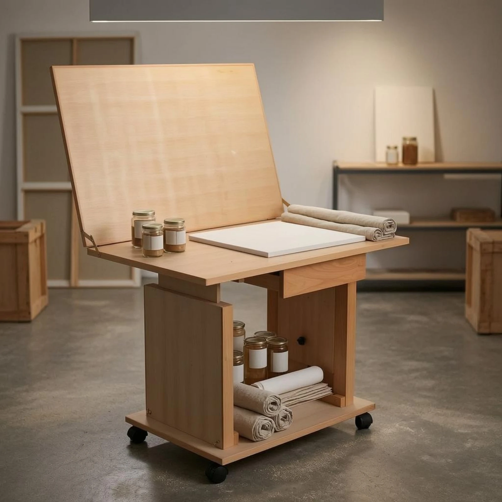 Adjustable Still Life Table Beech Wood Tilting Drawing Table Studio Furniture Rectangular Space Saving for Sketching, Copying view 6
