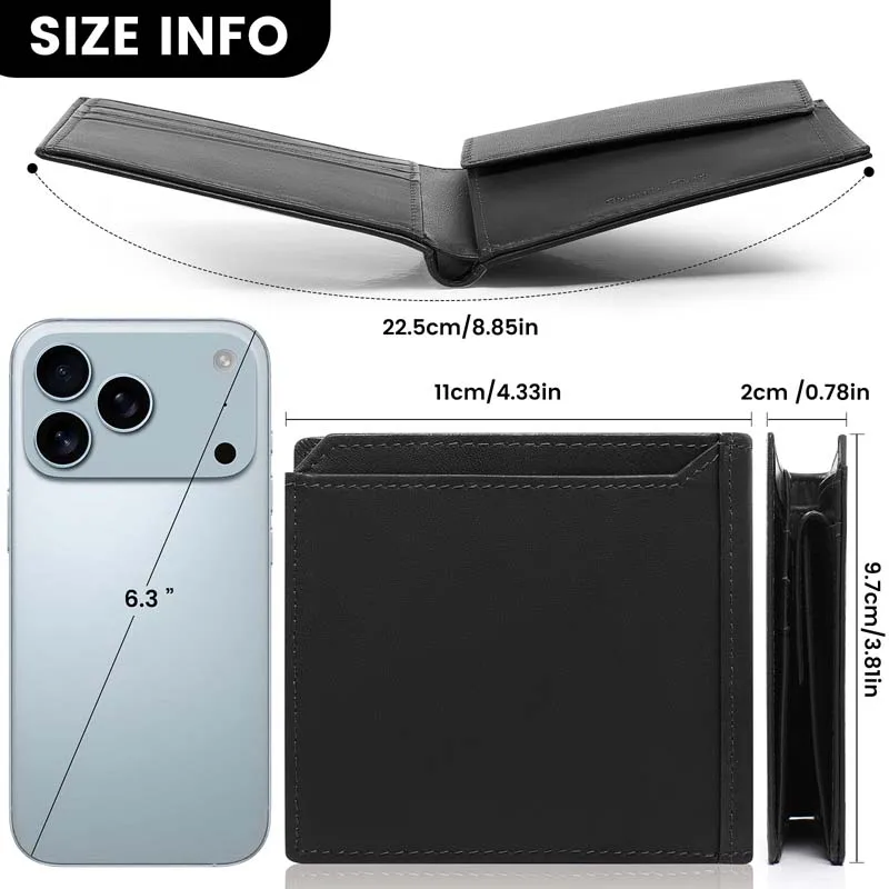 Pomelo Best Genuine Leather Thin Bifold Wallet Credit Card Holder for Men with Coin Pocket Minimalist Wallet suitable for travel